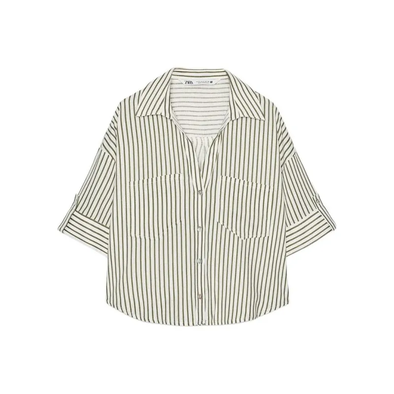 ZARA Shirt Women's Light Beige Yellow/Khaki-0