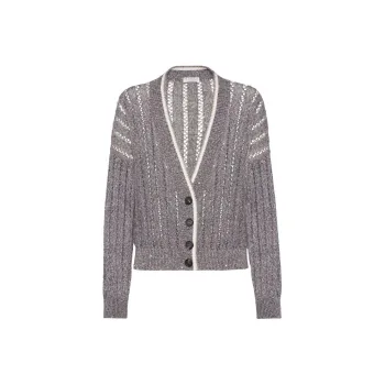 Brunello Cucinelli Dazzling Ribbed Net Cardigan