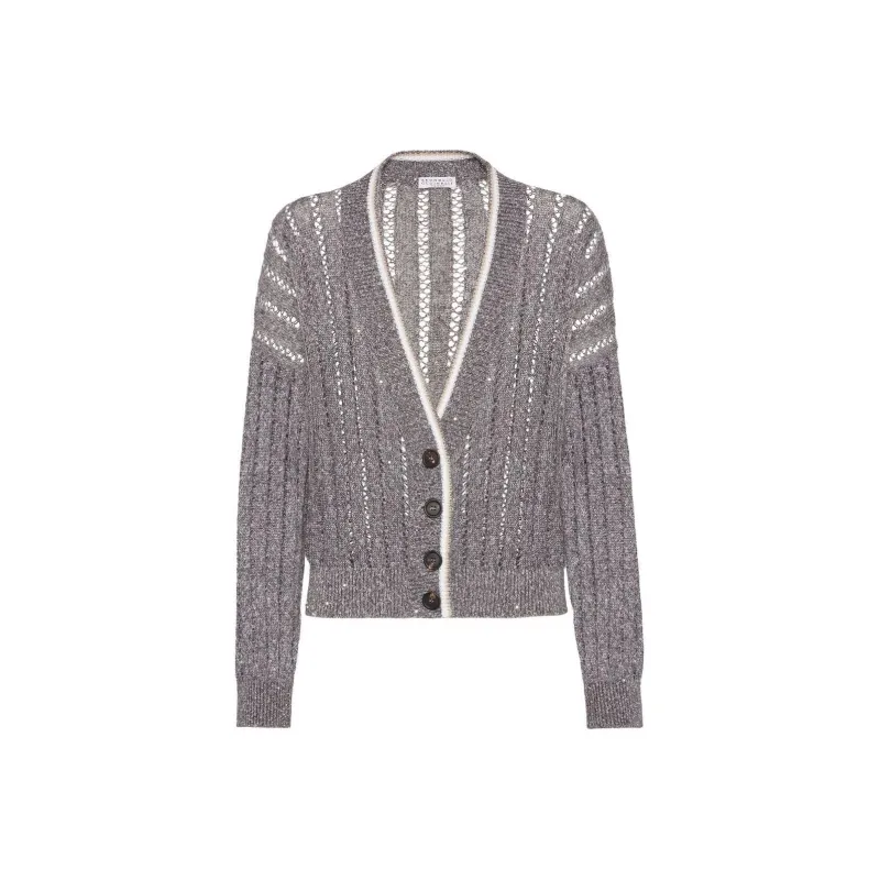 Brunello Cucinelli Dazzling Ribbed Net Cardigan-0