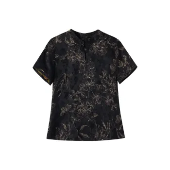 Yi Mengyuan Short Sleeved Silk Shirt Women's Black