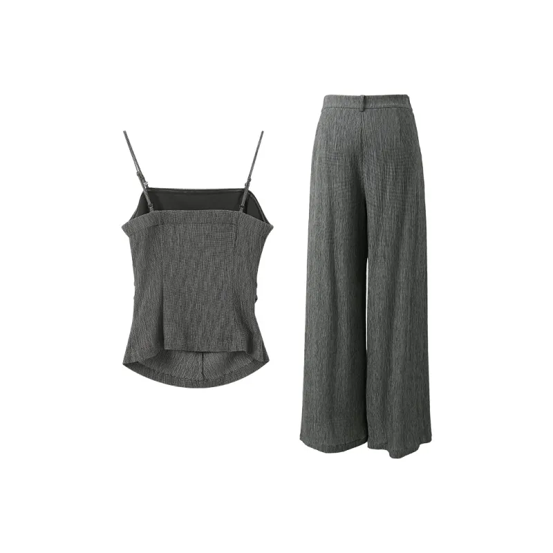 3COLOUR Casual Suits Women's Clothing Set Ore Gray Plaid Camisole+Pants-1