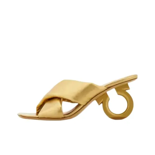 FERRAGAMO GANCINI Slide Slippers Women's Gold