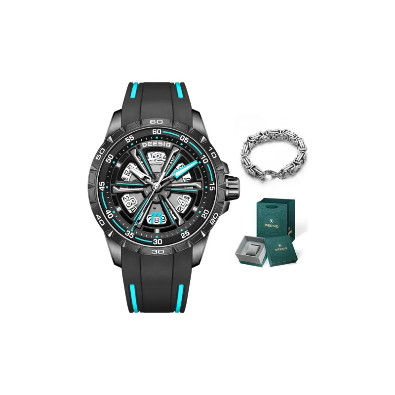 DEESIO Automatic Mechanical Movement Rubber Strap Watch Men's Watches Cut Out Dial-5