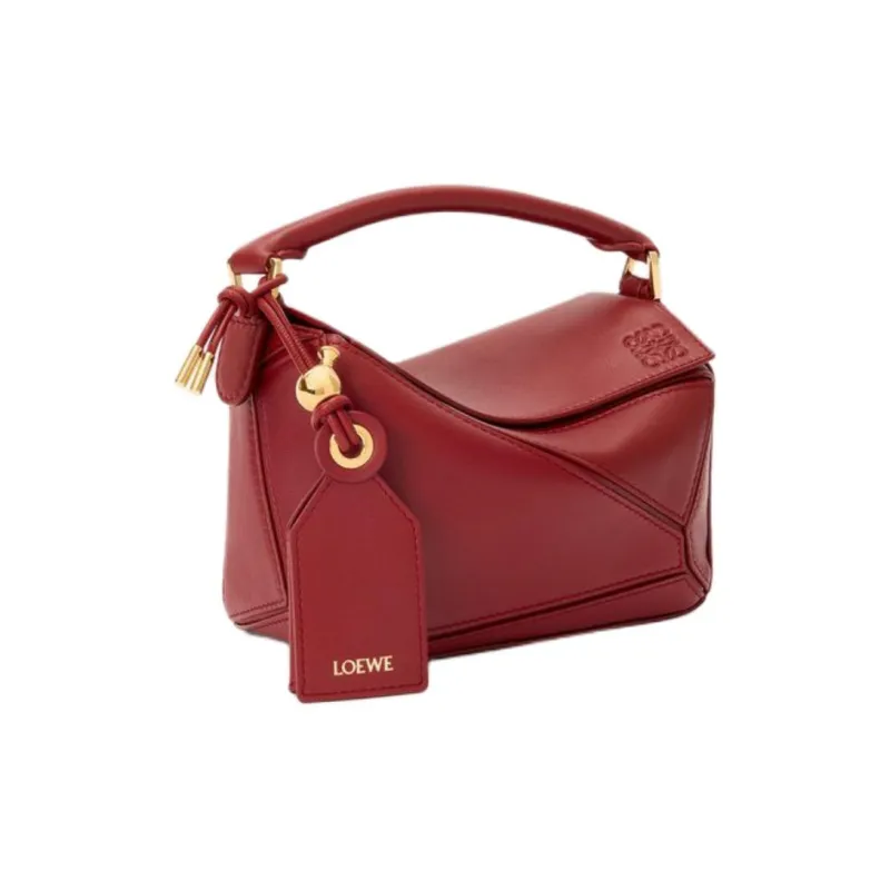 LOEWE Puzzle Lambskin Puzzle Bag One Shoulder Handbag Mini Women's Burnt Red-4