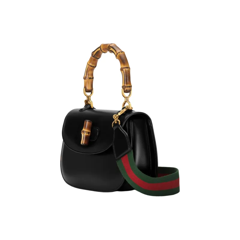 GUCCI Bamboo 1947 Cow Leather One Shoulder Handbag Medium Size Women's Black-1