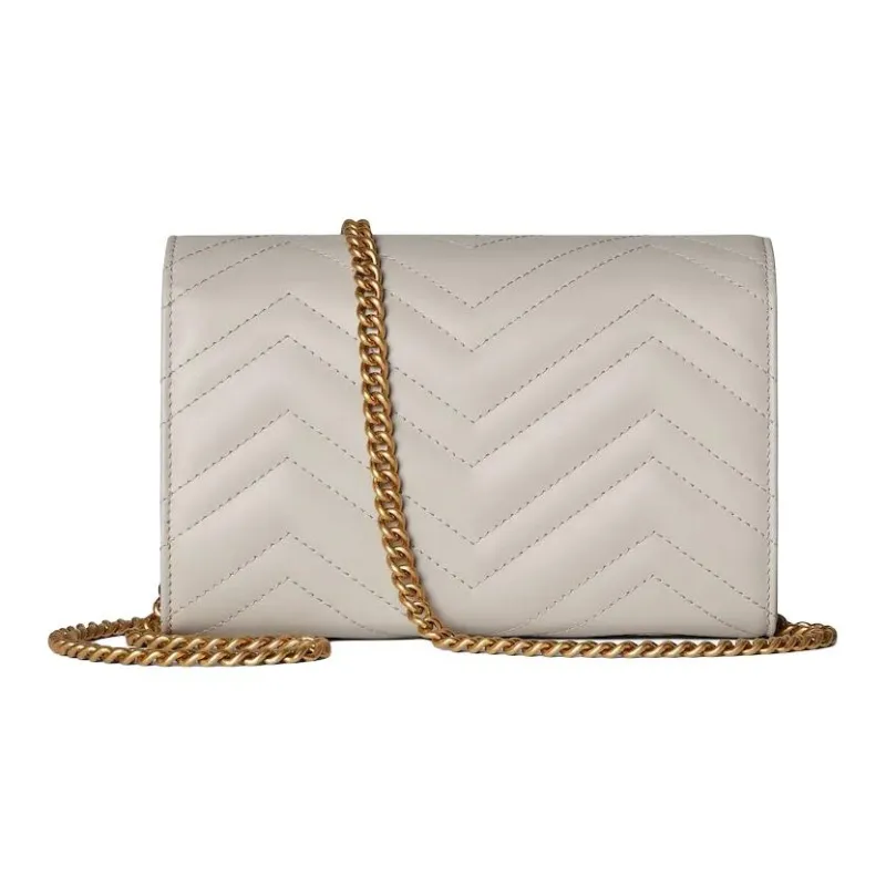 GUCCI GG Marmont Cow Leather Shoulder Bag Women's Light Gray-3