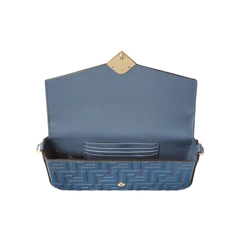 FENDI FF Diamonds Series Calfskin Shoulder Bag Women's Blue-3