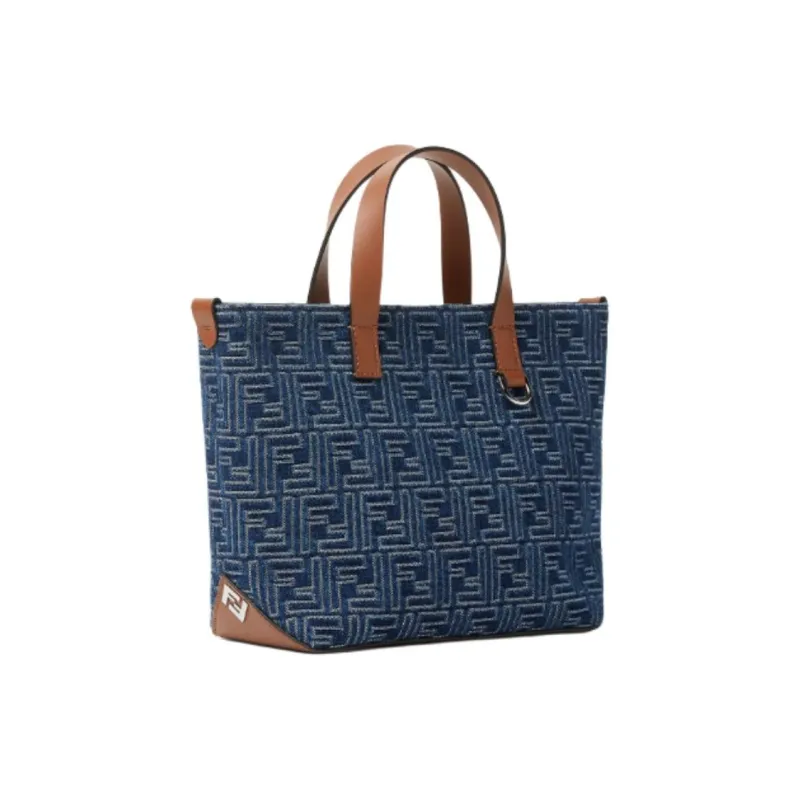 FENDI FF Leather Shopping Bag Handbag Trumpets Women's Dark Blue-1