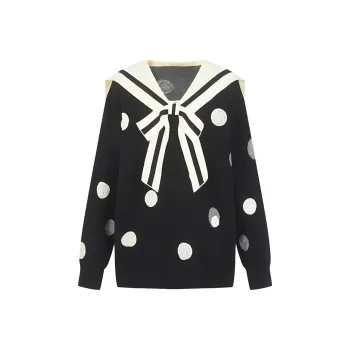 N ONE Knitwear Women's Black White Polka Dot