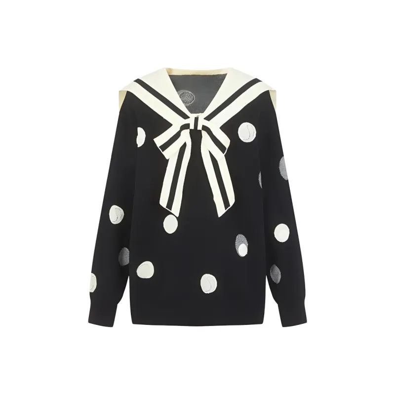 N ONE Knitwear Women's Black White Polka Dot-0