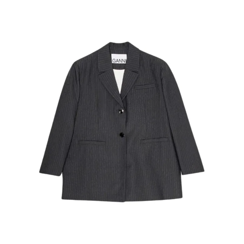 GANNI Melange Stripe Oversized Blazer-0