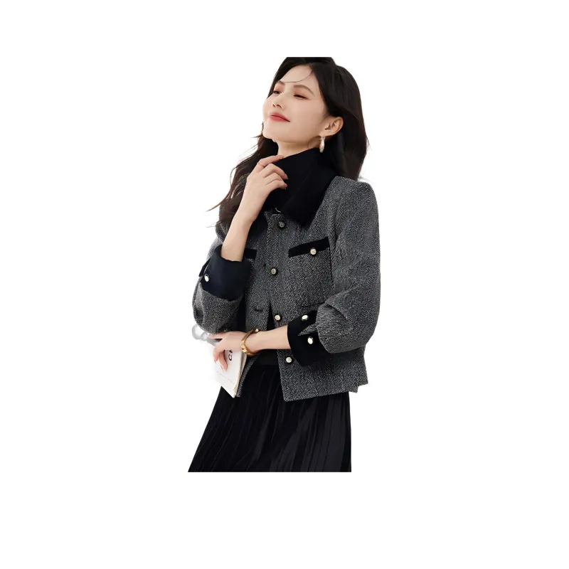 XINFEIYU Cropped Coats Women's Gray-0