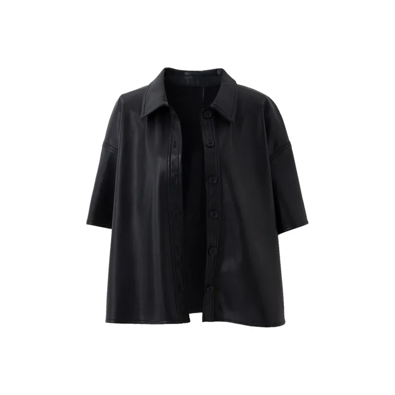 SOON FLOWER Leather Jacket Women's Black-0