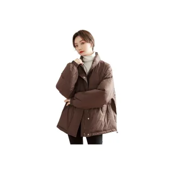 JEANSWEST Minimalist Style Fashion Solid Color Versatile Loose Fit Long Sleeved Puffy Winter Women's Light Coffee