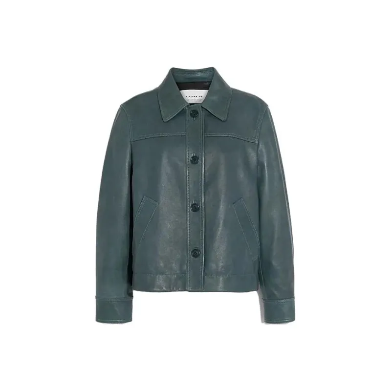 COACH Leather Jackets Women's Green-0