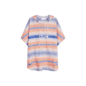 CELINE Striped Drawstring Poncho