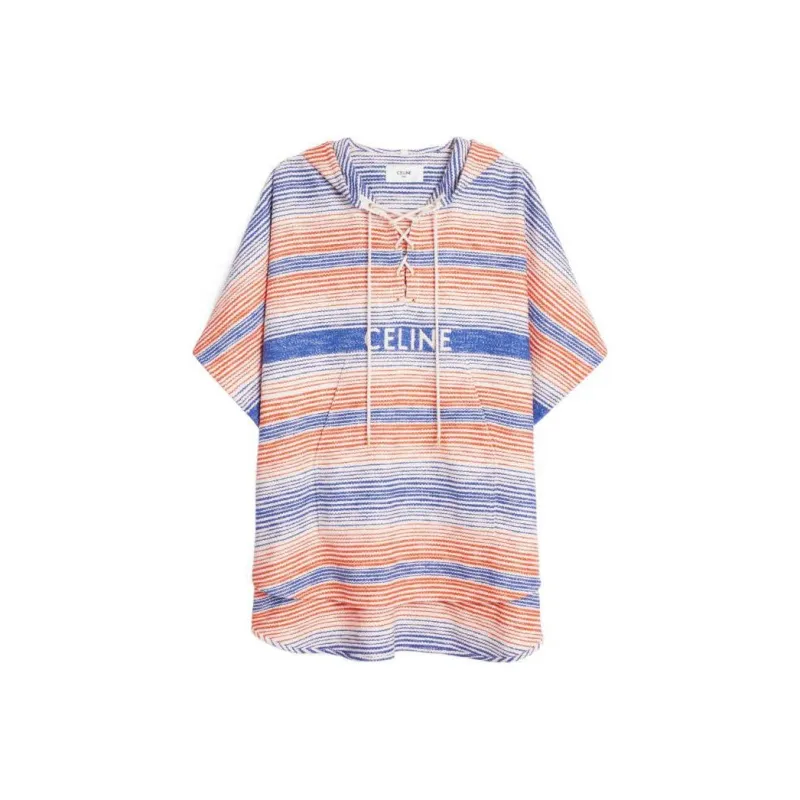 CELINE Striped Drawstring Poncho-0