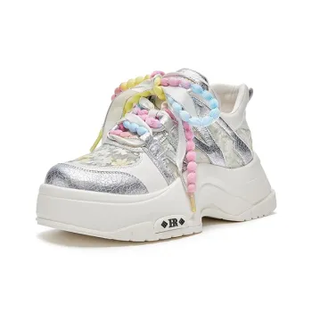 HR Breathable Low Top Chunky Sneakers Women's White Silver