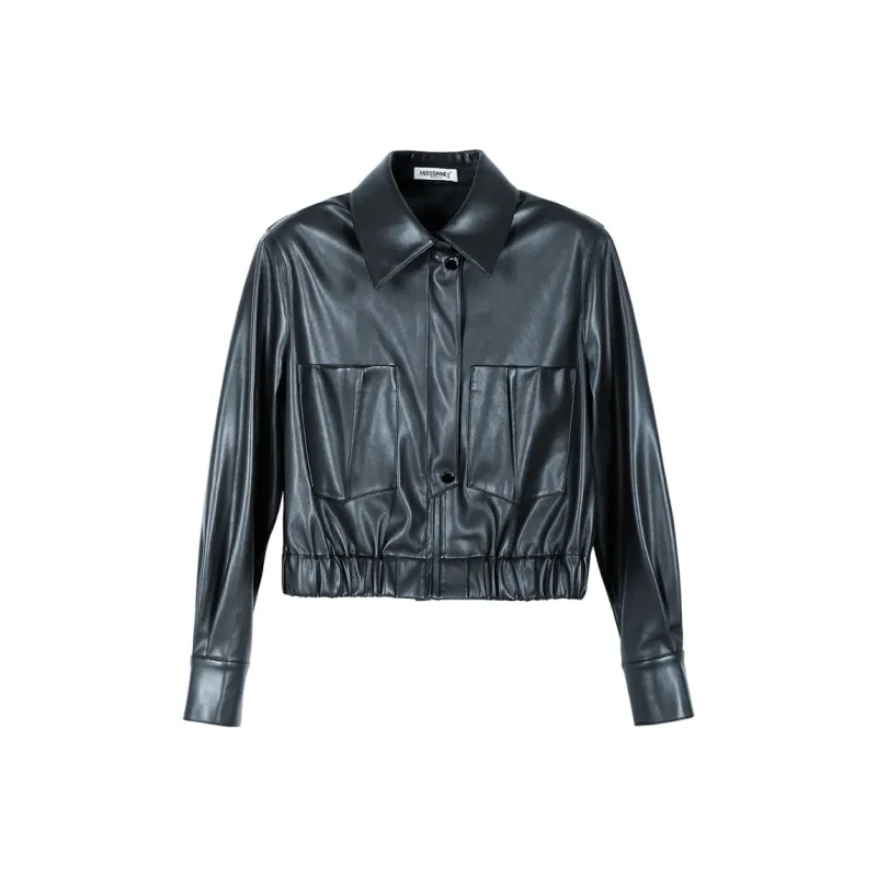 MISSSHINE Leather Jacket Women's Black-0