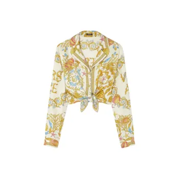 VERSACE Underwater Barocco Knotted Cropped Shirt