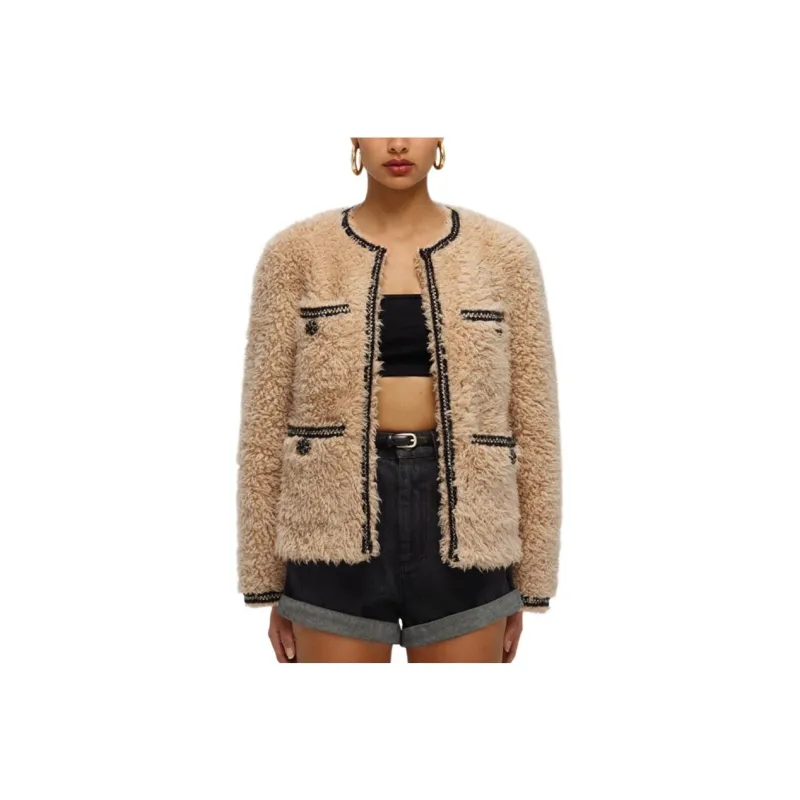 Self portrait Cropped Coats Women's Light Camel-0