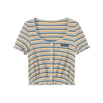 CHUU Cropped Coats Women's Blue Stripes Pattern