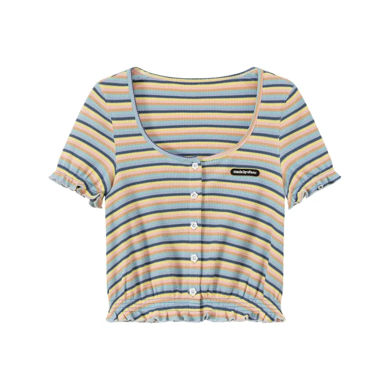 CHUU Cropped Coats Women's Blue Stripes Pattern-0