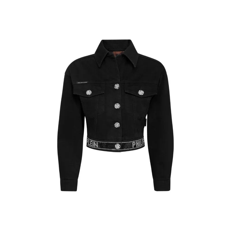 PHILIPP PLEIN Crystal Cropped Denim Jacket-0