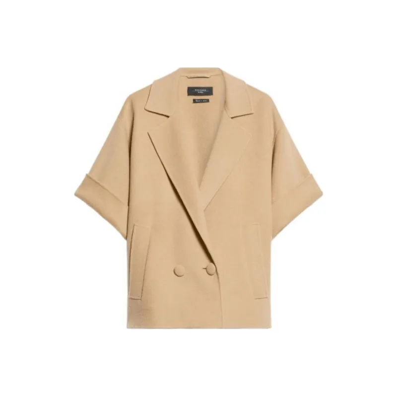 MaxMara Navarra Collection Short Wool Coat Women's Beige-0