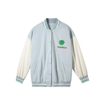 MITUAN Loose Fit Baseball Jacket Women's Blue Gray