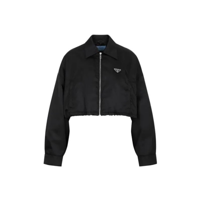 PRADA Cropped Bomber Jacket Black-0