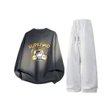 Dark Gray Crew Neck Sweatshirt+Light Heather Gray Pants