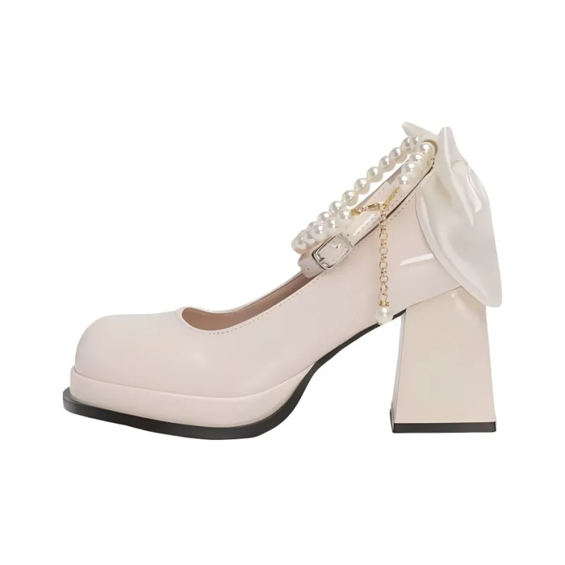 LXVB Ballet Flats Chunky Heel High Heels 9cm Women's-5
