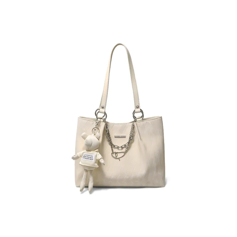 COMELY Synthetic Leather Tote Bag, Shoulder Bag Women's Ecru-4