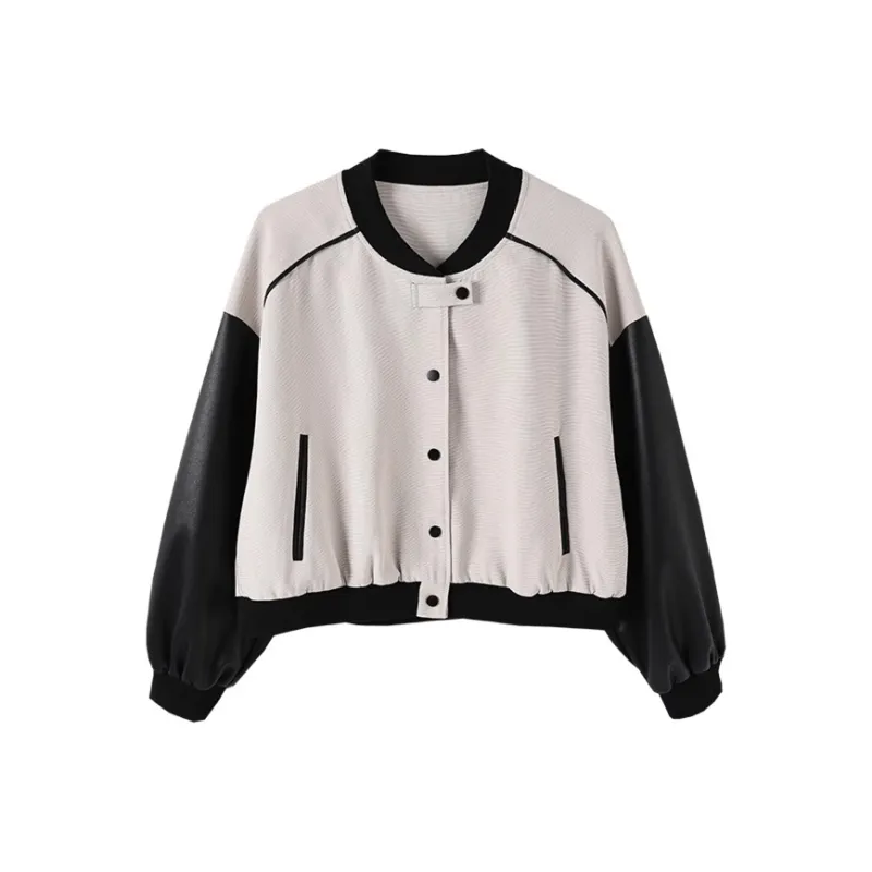 Jinggu Baseball Jacket Women's Apricot & Black-0
