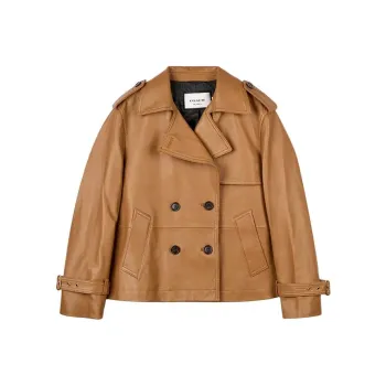 COACH SS24 Leather Jacket Women's Light Brown