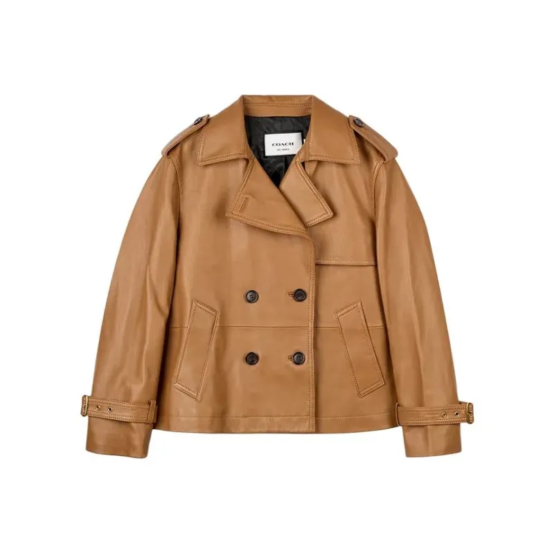 COACH SS24 Leather Jacket Women's Light Brown-0