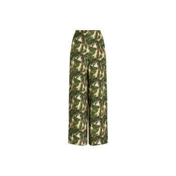 SCANLAN THEODORE Italian Printed Linen Trouser Casual Pants Women's Khaki/Khaki