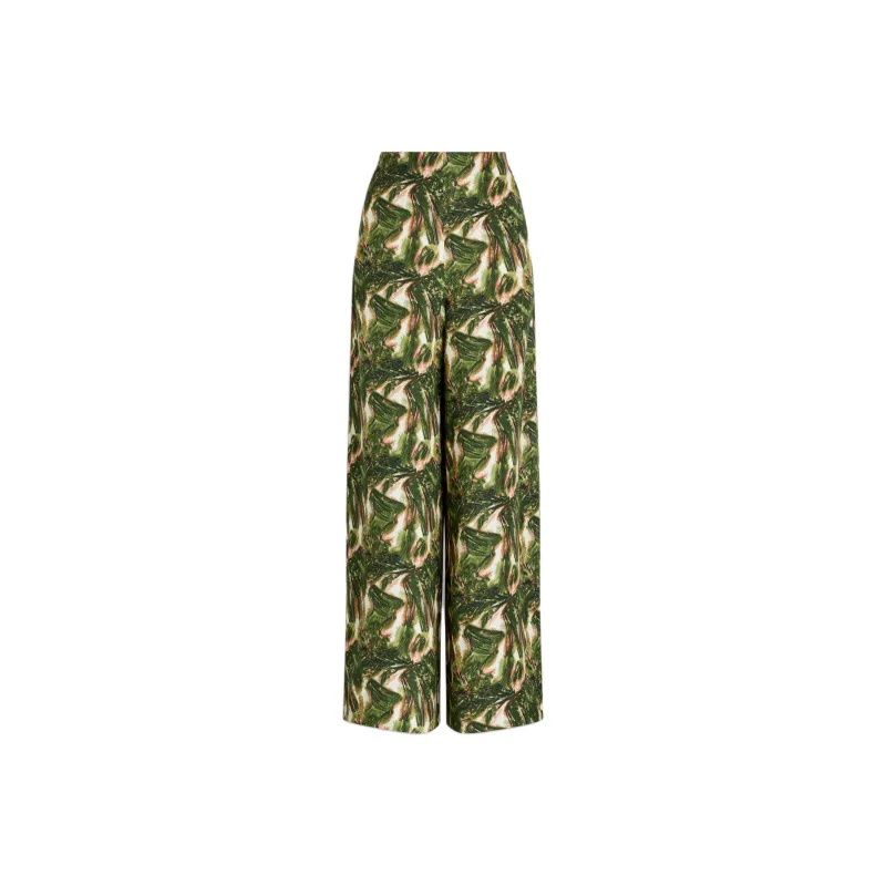 SCANLAN THEODORE Italian Printed Linen Trouser Casual Pants Women's Khaki/Khaki-0