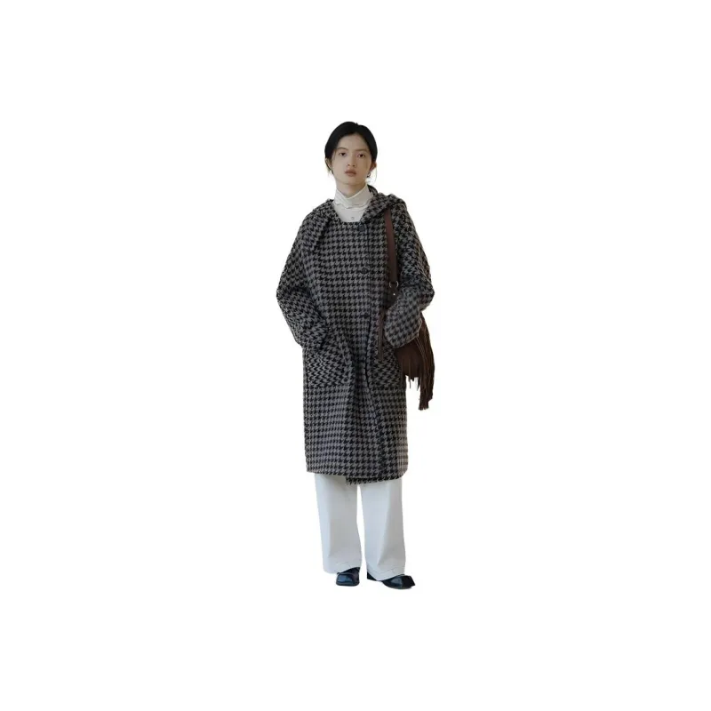 BLUEerror Coat Women's Brown Coffee Houndstooth-0