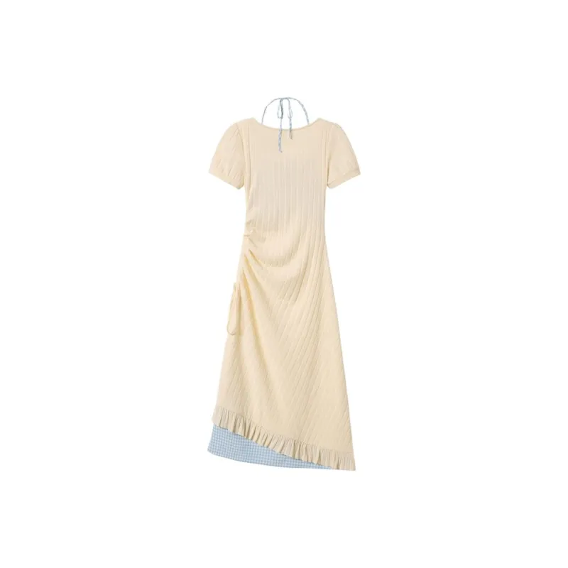 DOKZB Short Sleeved Dress Women's Yellow-7