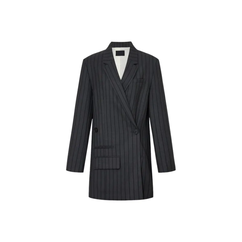 MOCO Business Suit Women's Black Gray Stripes-0