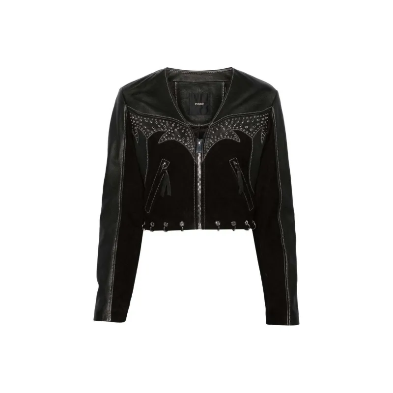 PINKO Eyelet detailed Leather Jacket-0