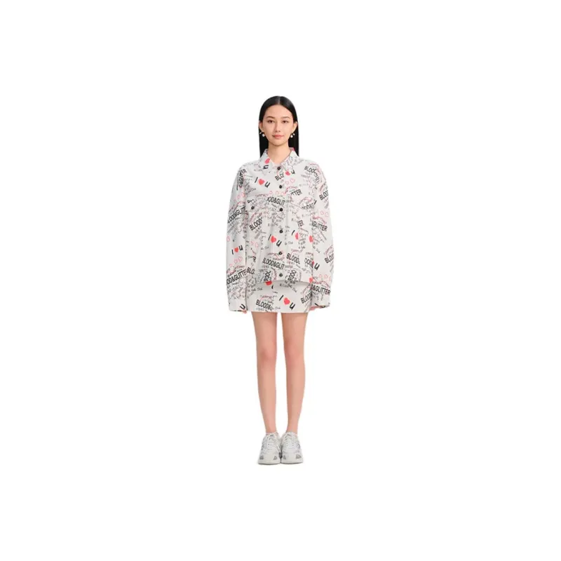 Blood Glitter Denim Jacket Women's White Floral-0
