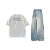 Clothing Sets (White Gray Top+Vintage Blue Pants)