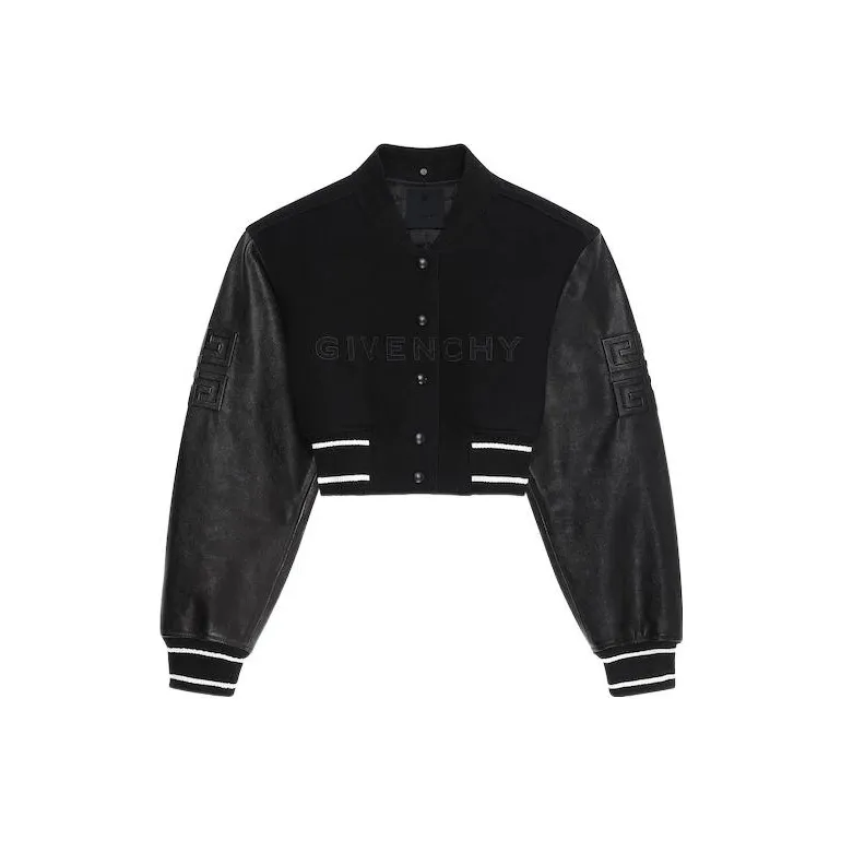 Givenchy Cropped Varsity With Leather Sleeves 'Black/White'-0
