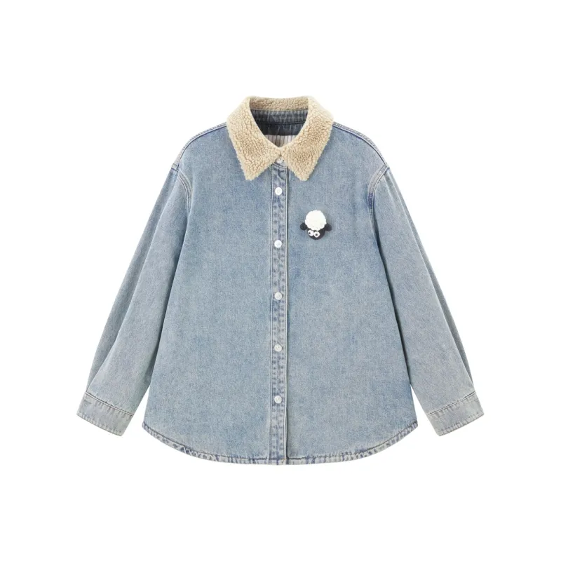 LEDIN x XIAOYANGXIAOEN,LIANMINGKUAN Denim Jacket Women's Faded Denim Blue-0