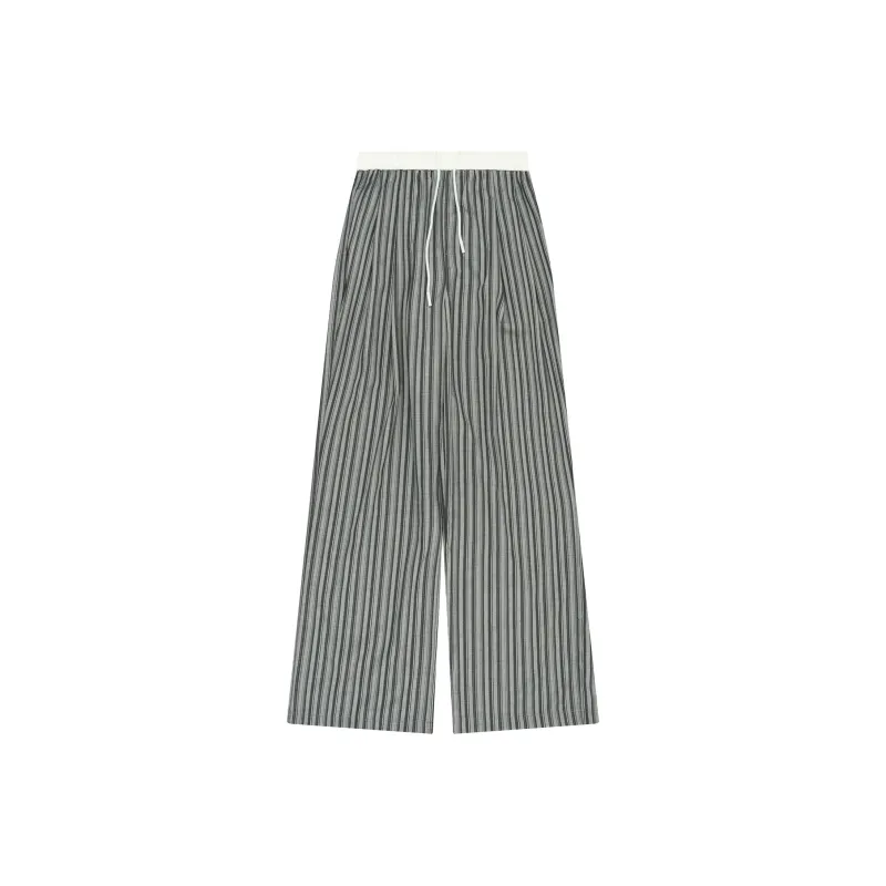 FAIRFAFO Casual Pants Women's Gray Black Stripes-0