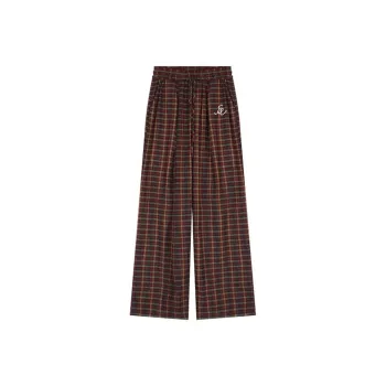 INSLIISA Casual Pants Women's Red Plaid Spring And Fall