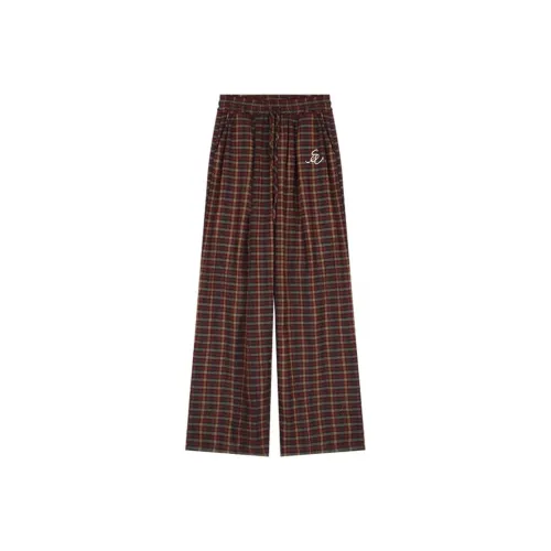 INSLIISA Casual Pants Women's Red Plaid Spring And Fall
